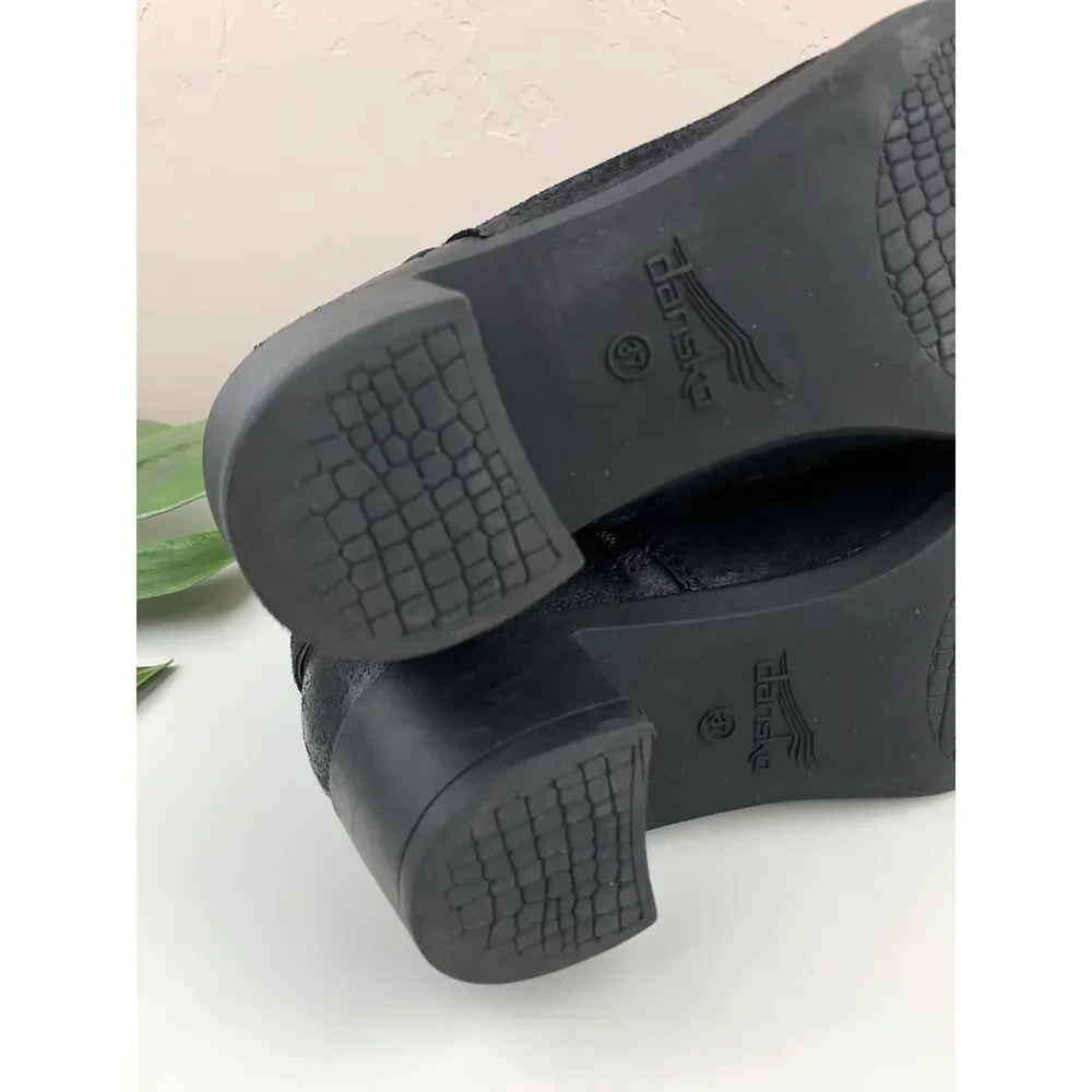 Dansko Cagney Ankle Boots Black Burnished Leather Booties Women's 37 US 6.5 7